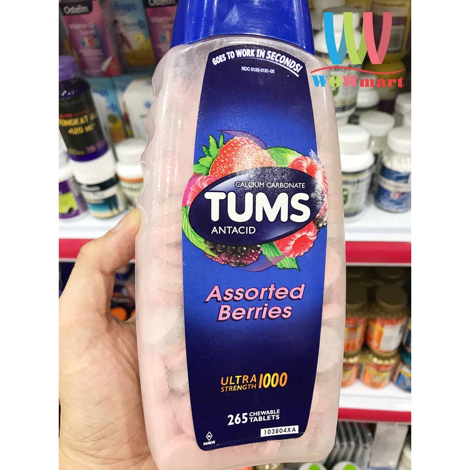 kẹo ngậm tums assorted berries fruit extra 750mg