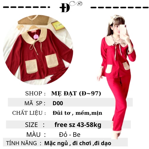 Đồ ngủ nữ pijama cổ sen chất đũi tiểu thư cao cấp -D00 | BigBuy360 - bigbuy360.vn
