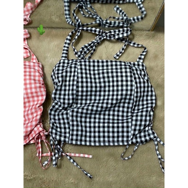 Áo yếm caro rút dây eo kèm mod ngực
