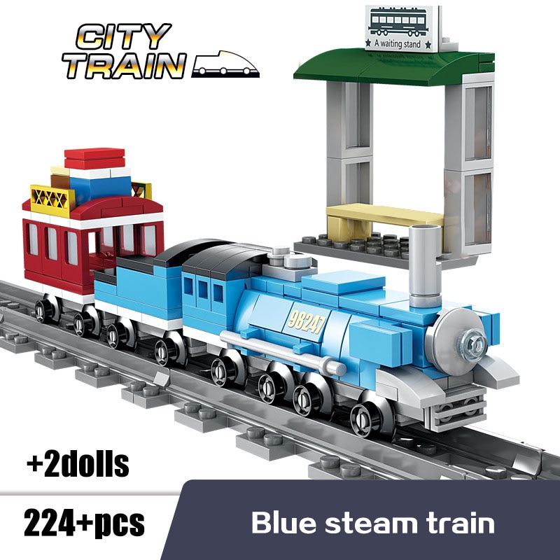 KAZI Steam-Era Freight Train Building Block Lego Compatible High-speed Rail Train Magnetic Track Classic Children Locomotive Toys for Gifts