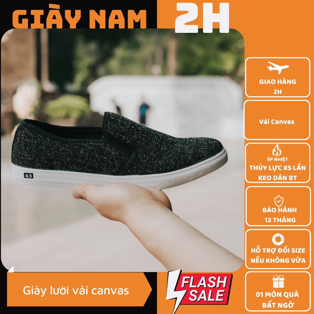 Giày lười vải canvas nam thời trang hàn quốc 2 mầu xám và đen GiàyNam2HV01