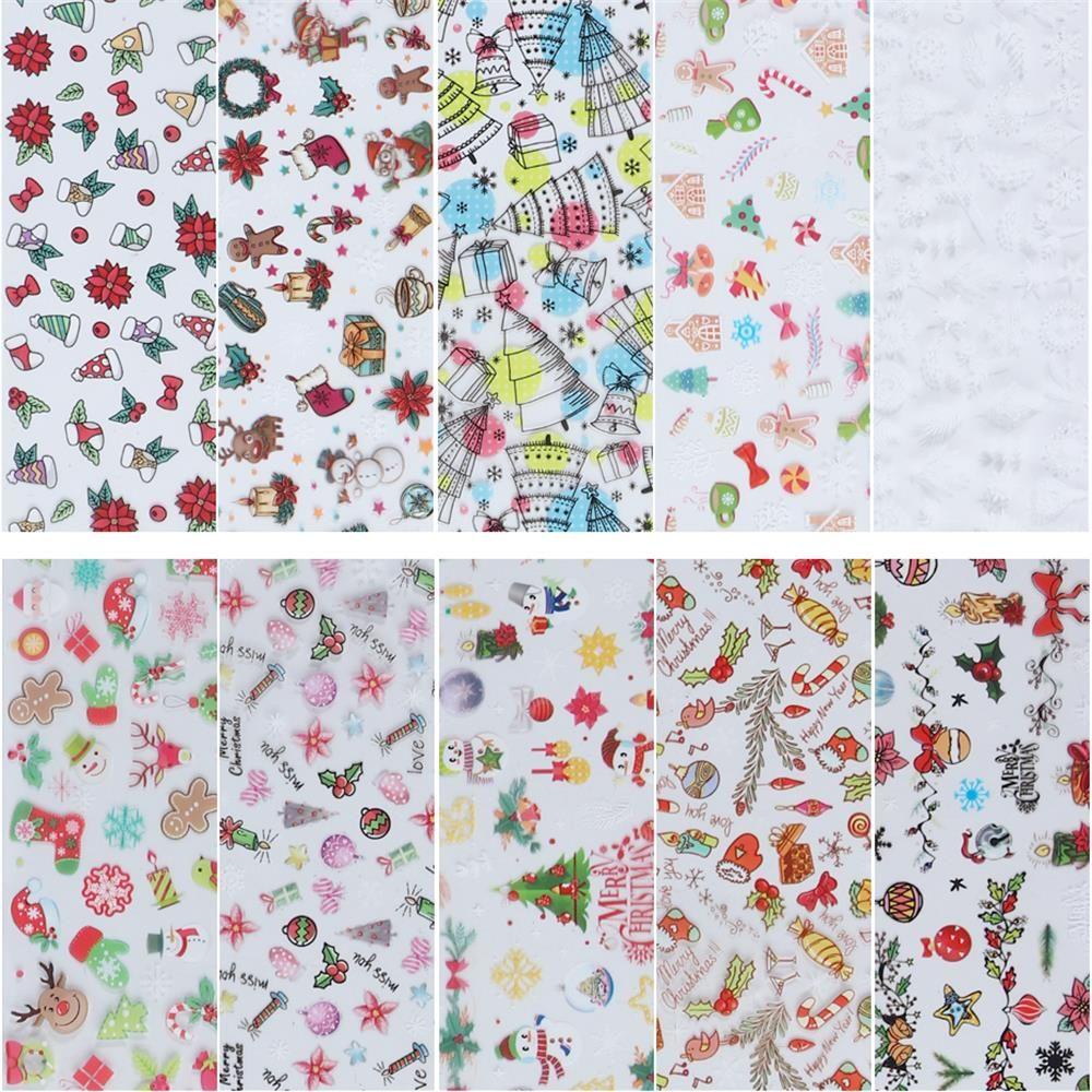 Set 10 Cuộn Giấy Foil 3D Họa Tiết Giáng Sinh Dùng Để Trang Trí Móng Nghệ Thuật DIY