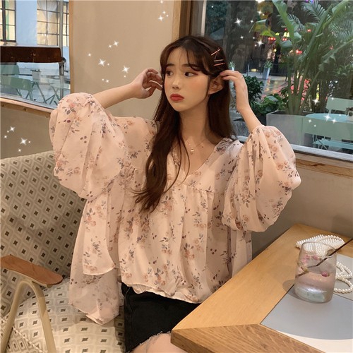 [Mã FASHIONCB81 hoàn tối đa 30K xu đơn 50K] Áo kiểu chiffon tay dài in hoa thời trang cho nữ