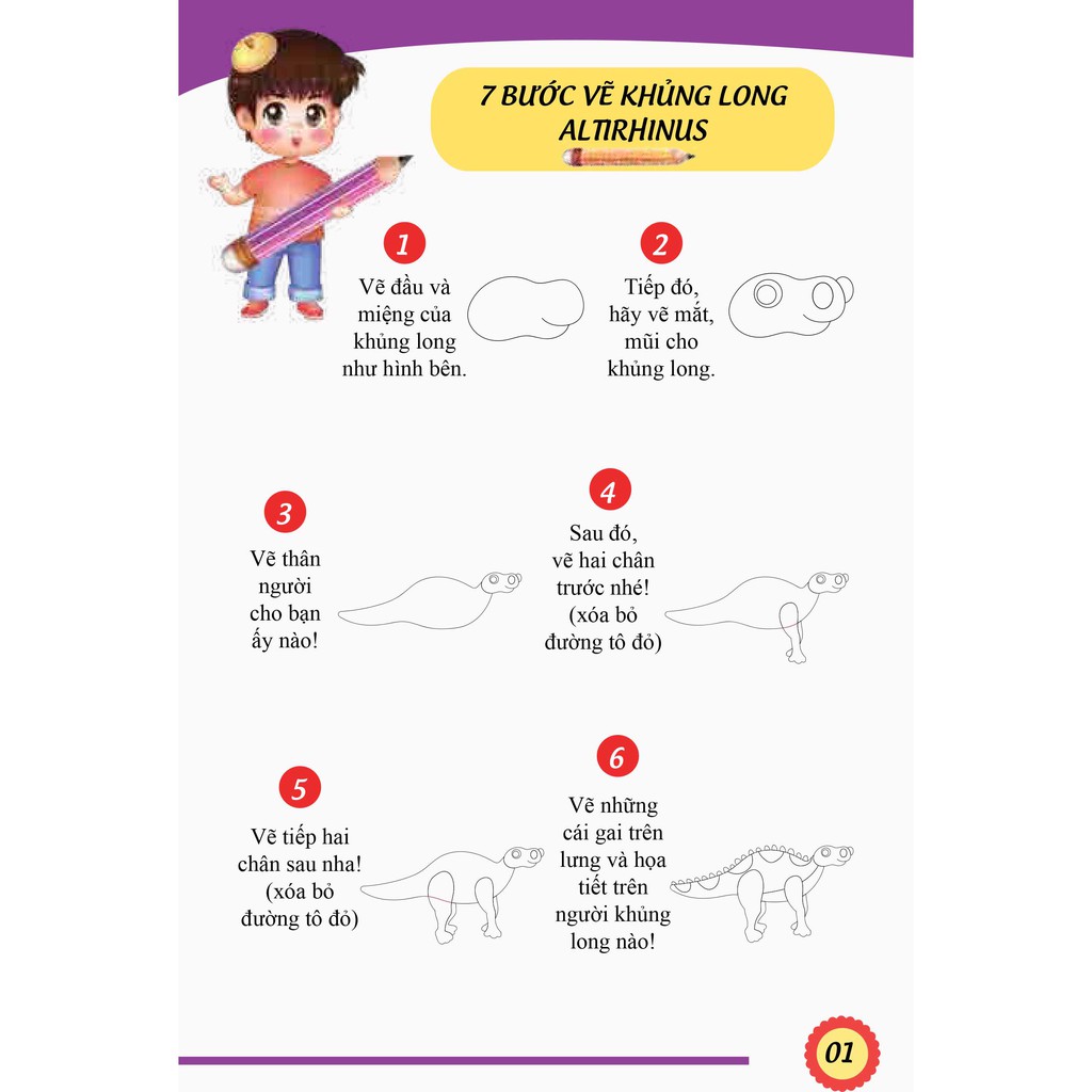 Sách How To Draw - 7 Bước Vẽ Khủng Long - Tập 2  - VLG
