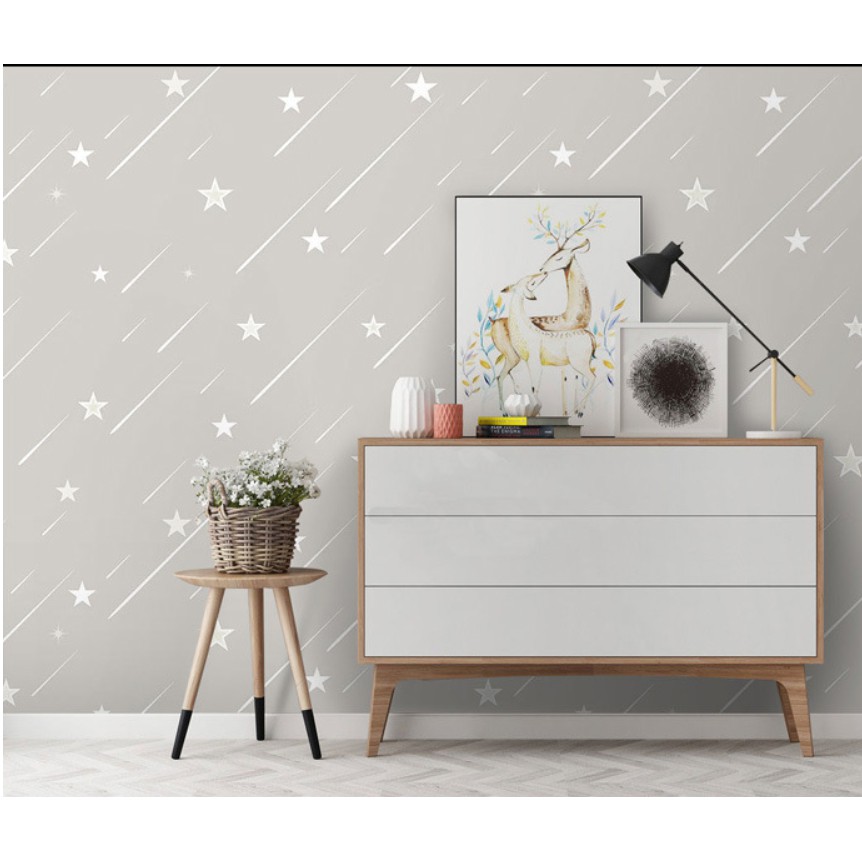 Cuộn 10m giấy dán tường sao băng xám khổ rộng 45cm