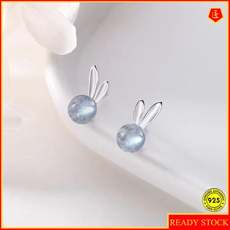 Khuyên tai hình thỏ đính đá mặt trăng may mắn cho nữ