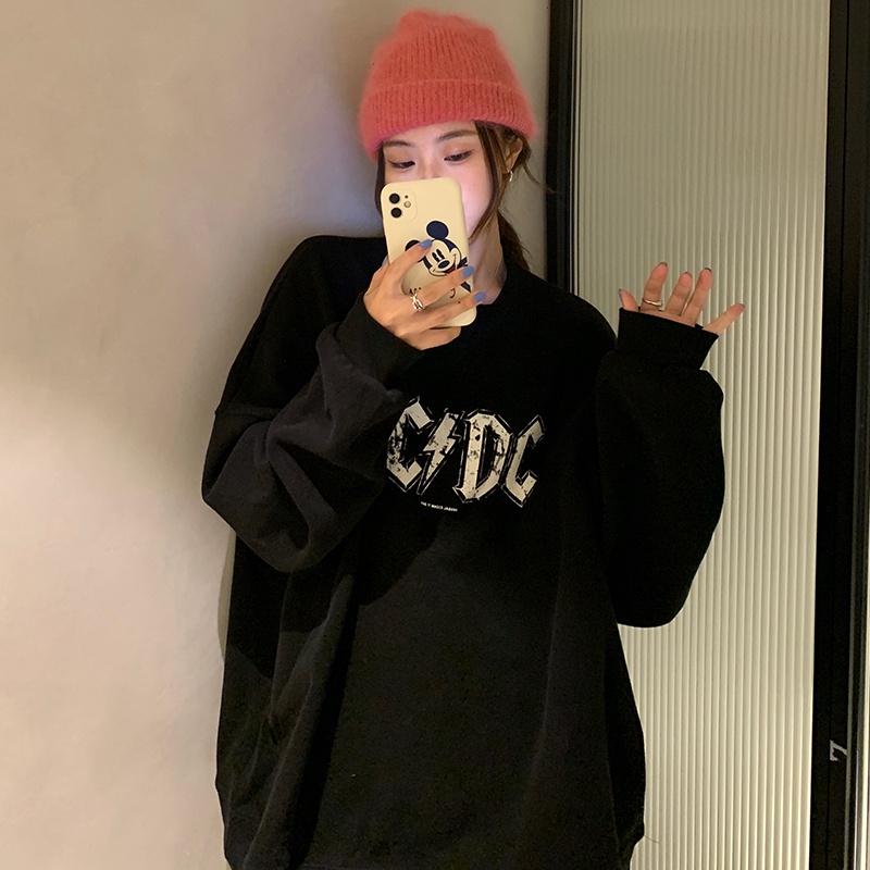 Áo sweater tay dài cổ tròn dáng rộng in chữ kiểu Hàn Quốc dễ phối đồ
 | BigBuy360 - bigbuy360.vn