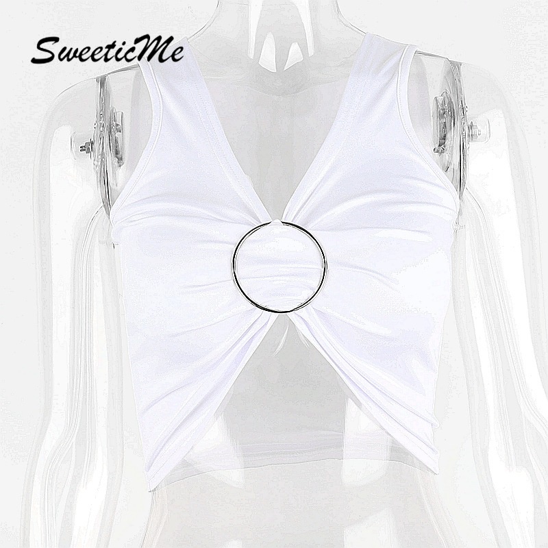 Áo Không Tay Cổ Chữ V Phối Vòng Kim Loại Đính Nơ Gợi Cảm Cho Nữ 2021 | BigBuy360 - bigbuy360.vn