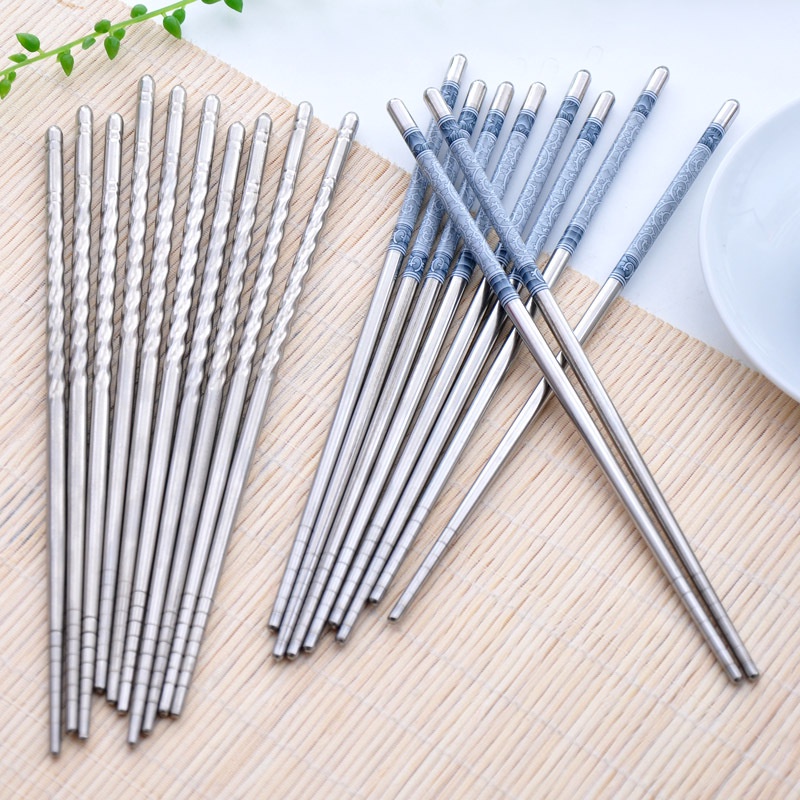 Đũa inox cao cấp hoa văn chống trượt (set 5 đôi)