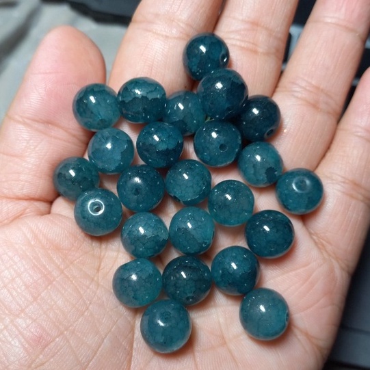 1 viên hạt đá rạn, đá nứt size 10mm màu xanh lý làm vòng tay handmade