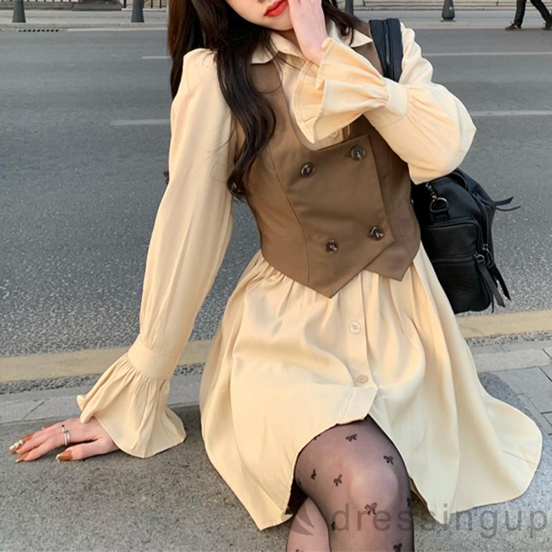 Đầm tay dài cài nút thời trang xuân hè cho nữ