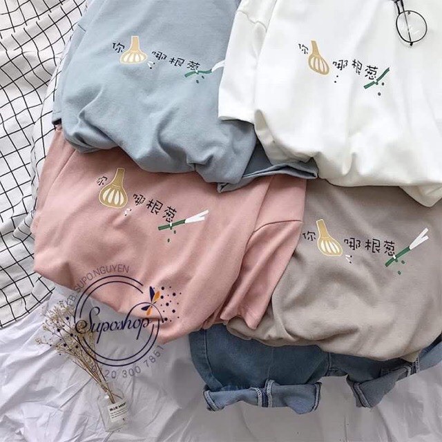 Áo thun tay lỡ phông Unisex nam nữ oversize form rộng ulzzang THÊU CỦ TỎI ANHStore A18