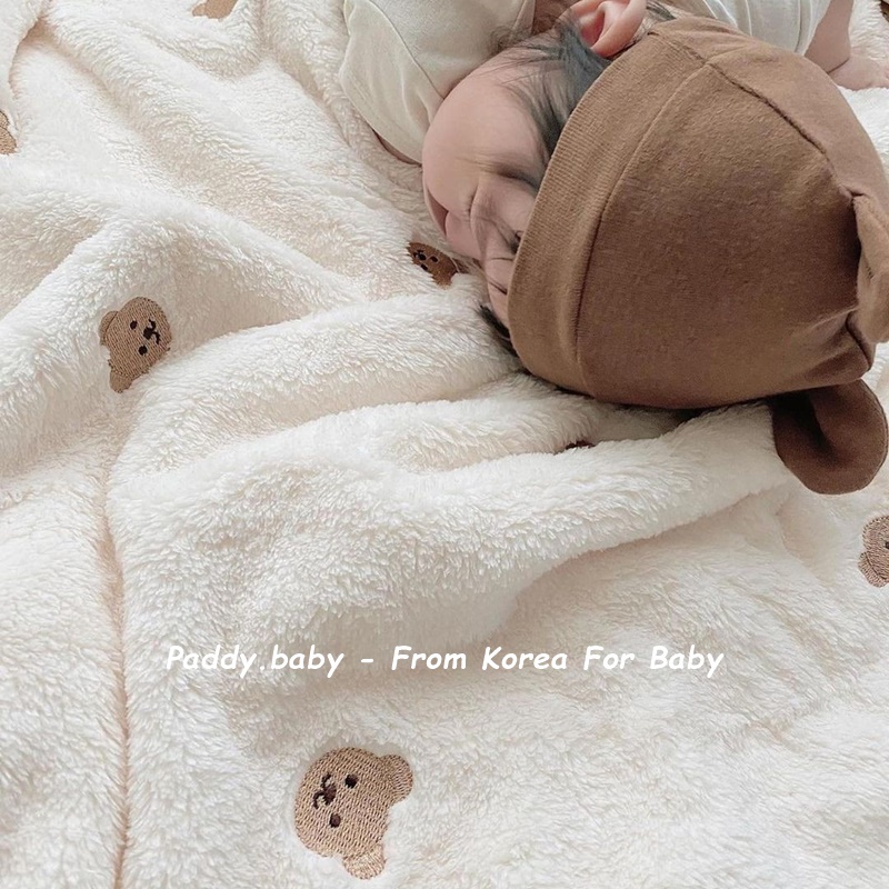 Chăn lông tuyết 2 mặt thêu gấu Chezbebe - Hàn Quốc cho bé