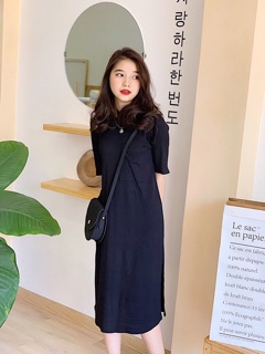 Đầm suông basic xẻ tà
