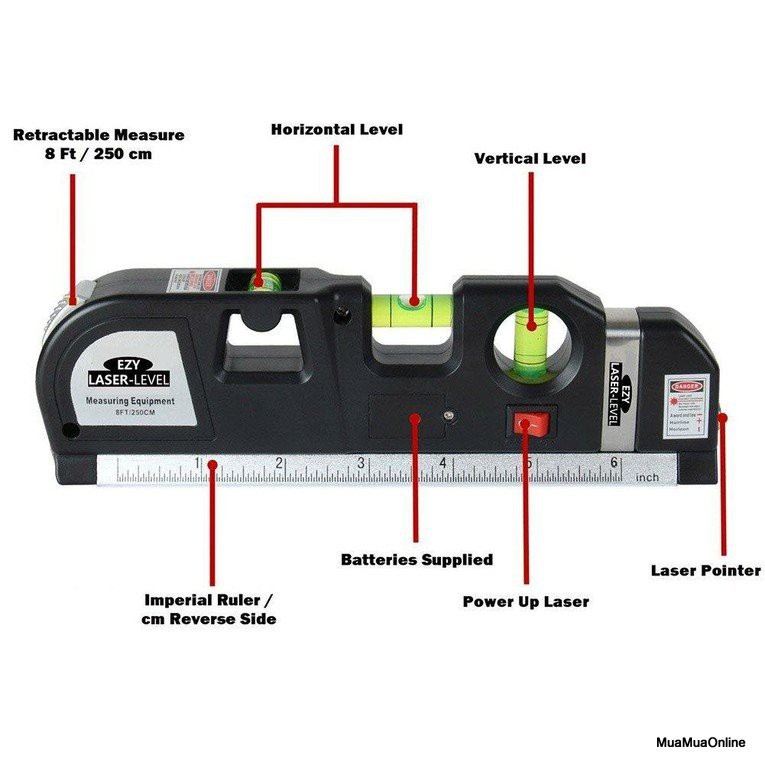 Thước Đo Laser Fixit 2 Tia Dọc Ngang Đa Năng Cao Cấp + Tặng Kèm 3 Viên Pin