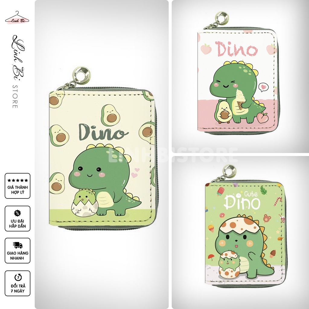 Ví ngắn khủng long Dino LINHBI, cầm tay khóa kéo tiện dụng da bền đẹp, phong cách Hàn Quốc
