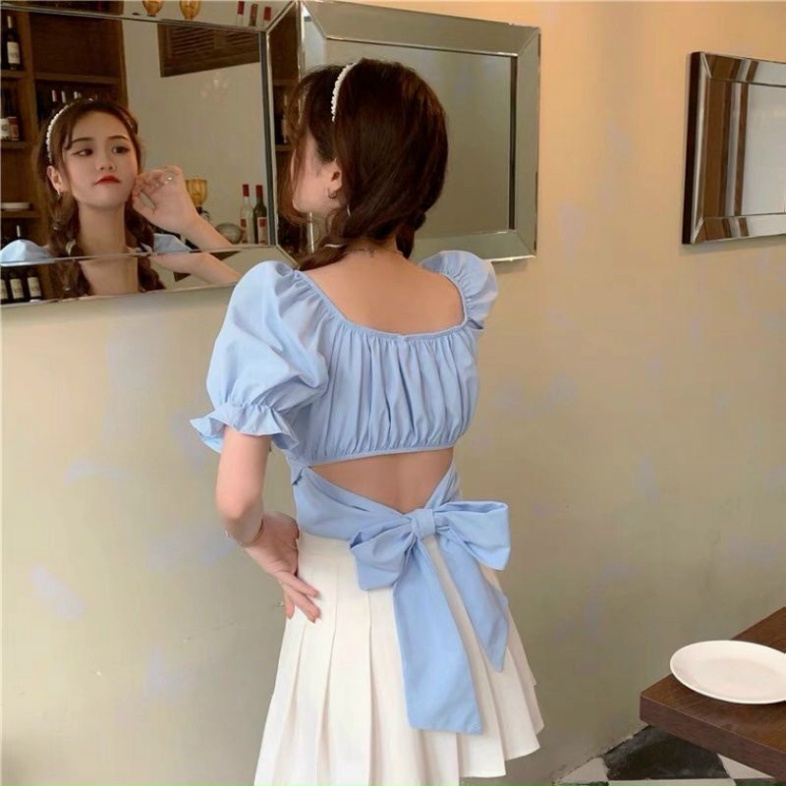 TTN Áo kiểu trễ vai croptop nữ - áo cổ bó vuông dài tay / ngắn mang được không ít kiểu - AO028 030