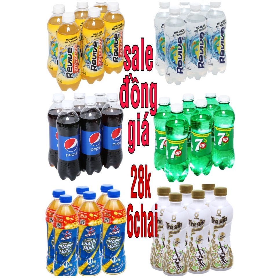 SALE ĐỒNG GIÁ _ LỐC 6 CHAI NƯỚC GIẢI KHÁT CÁC LOẠI PEPSI / 7UP 330ML