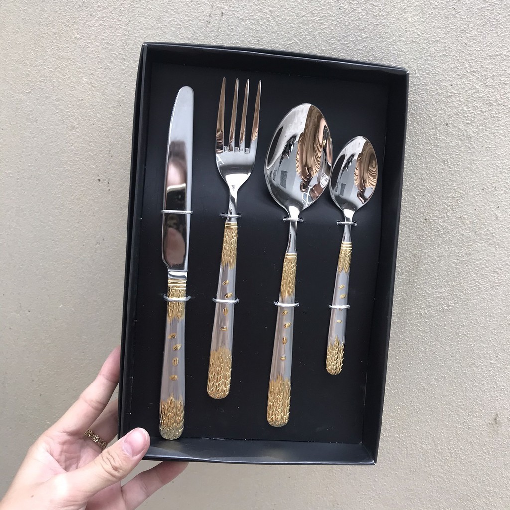 Bộ 4 set Dao Dĩa Thìa ăn bít tết inox Cutlery Set