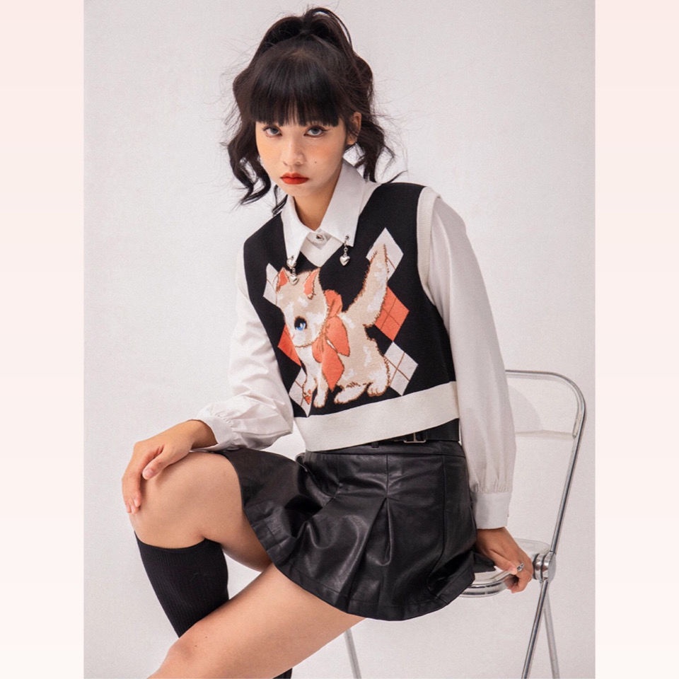 Áo Vest Nữ Dệt Kim Cổ Chữ V Vintage
