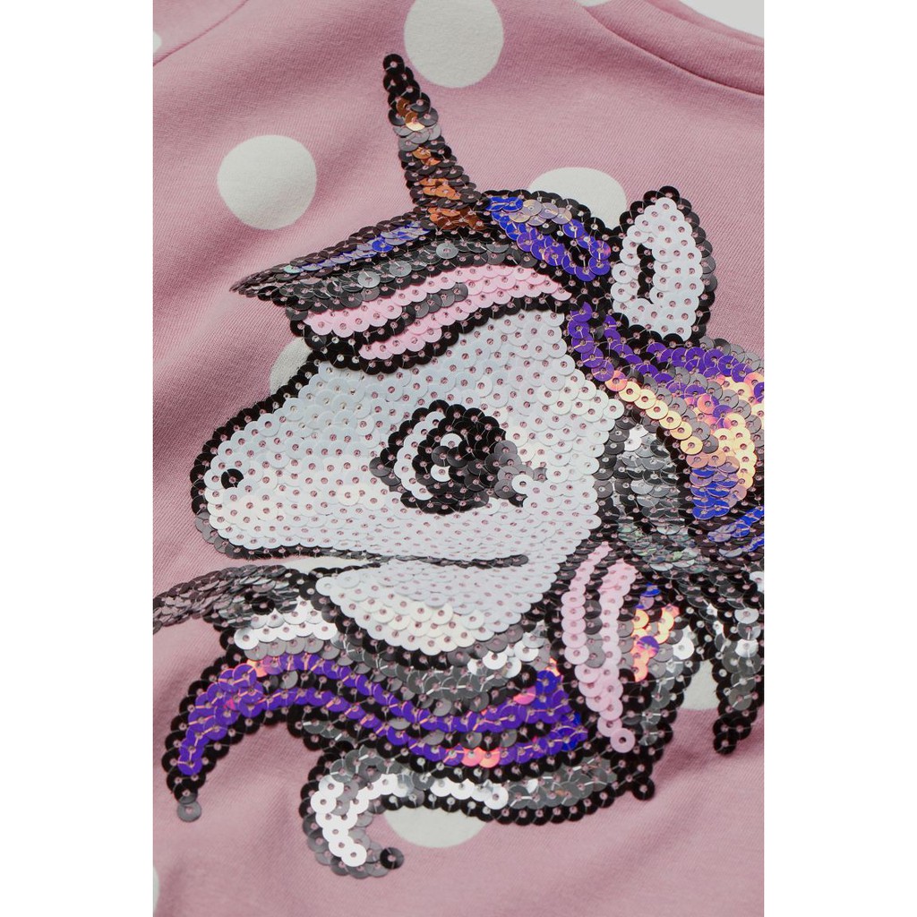 Áo dài tay unicorn sequin hồng HM H&amp;M_hàng chính hãng authentic