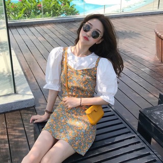 Siêu xinh set yếm hoa mix áo somi