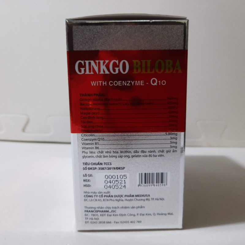 HOẠT HUYẾT DƯỠNG NÃO - GINKGO BILOBA 360mg With Coenzym Q10 đỏ - Hộp 100 viên nang mềm