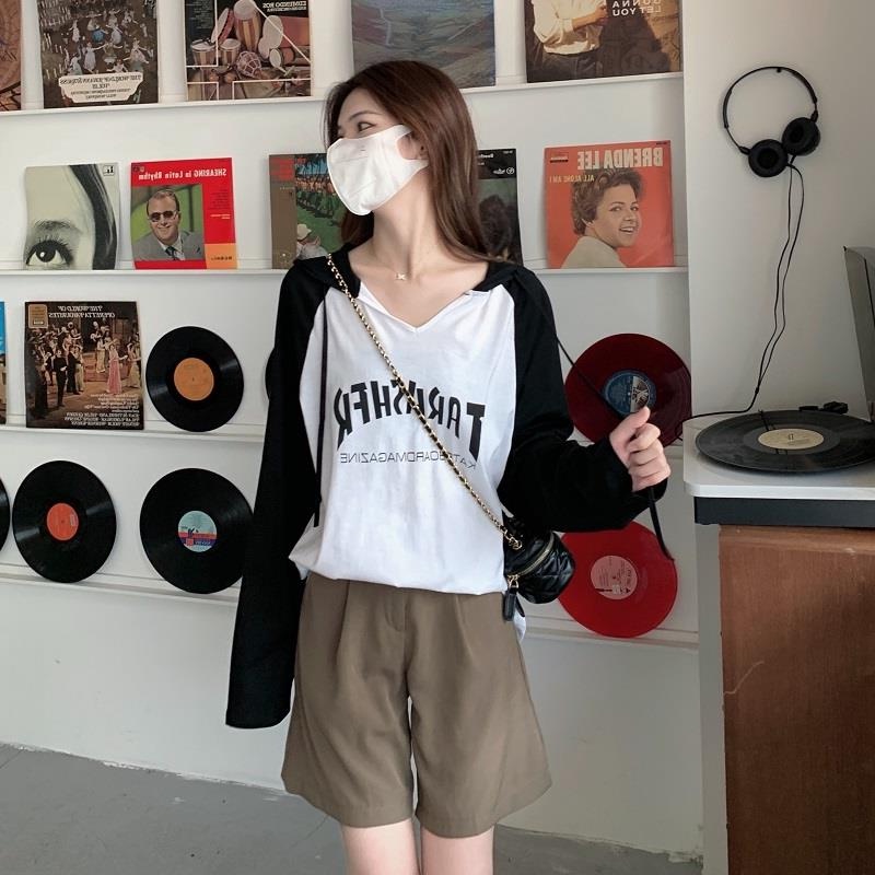 Áo hoodie ZHELIHANGFEI thể thao dáng rộng cổ chữ v dễ phối đồ