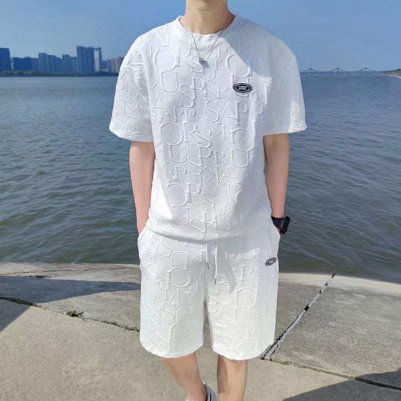 Bộ Đồ Thể Thao Nam Ngắn Tay In Nổi Họa Tiết Chữ Phong Cách Kroean Thời Trang Cho Áo Thun Nam Tay Ngắn + Quần Short Unisex