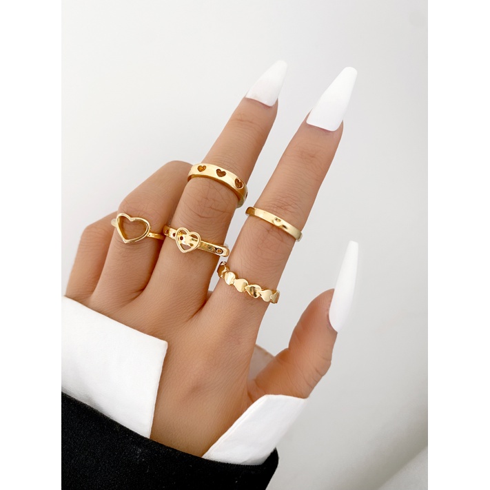 Set 5 Nhẫn Hở Họa Tiết Hình Trái Tim Thời Trang Cho Nữ