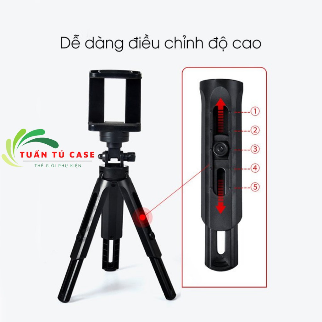 Tripod kèm kẹp điện thoại đa năng 2 trong 1 thỏa mái chụp ảnh, livestream, quay video, xoay nhiều góc độ tiện lợi