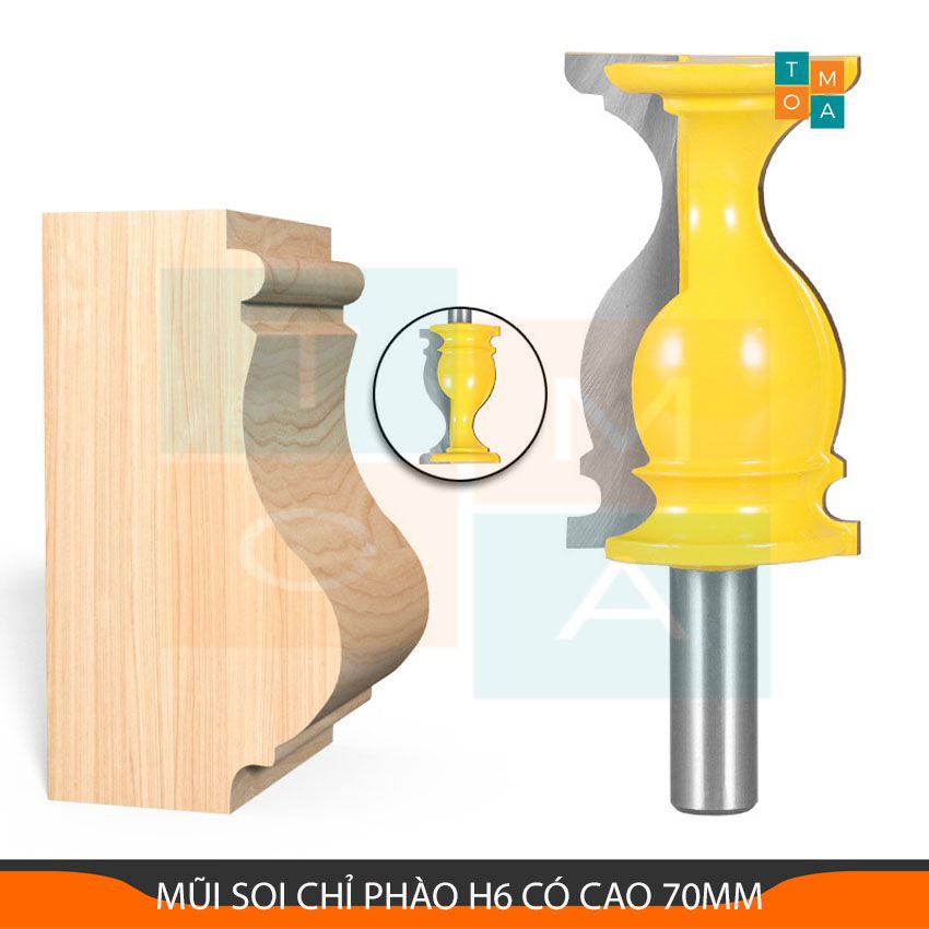 MŨI SOI CHỈ PHÀO H6 CAO 70MM - MŨI PHAY GỖ CỐT 12.7MM