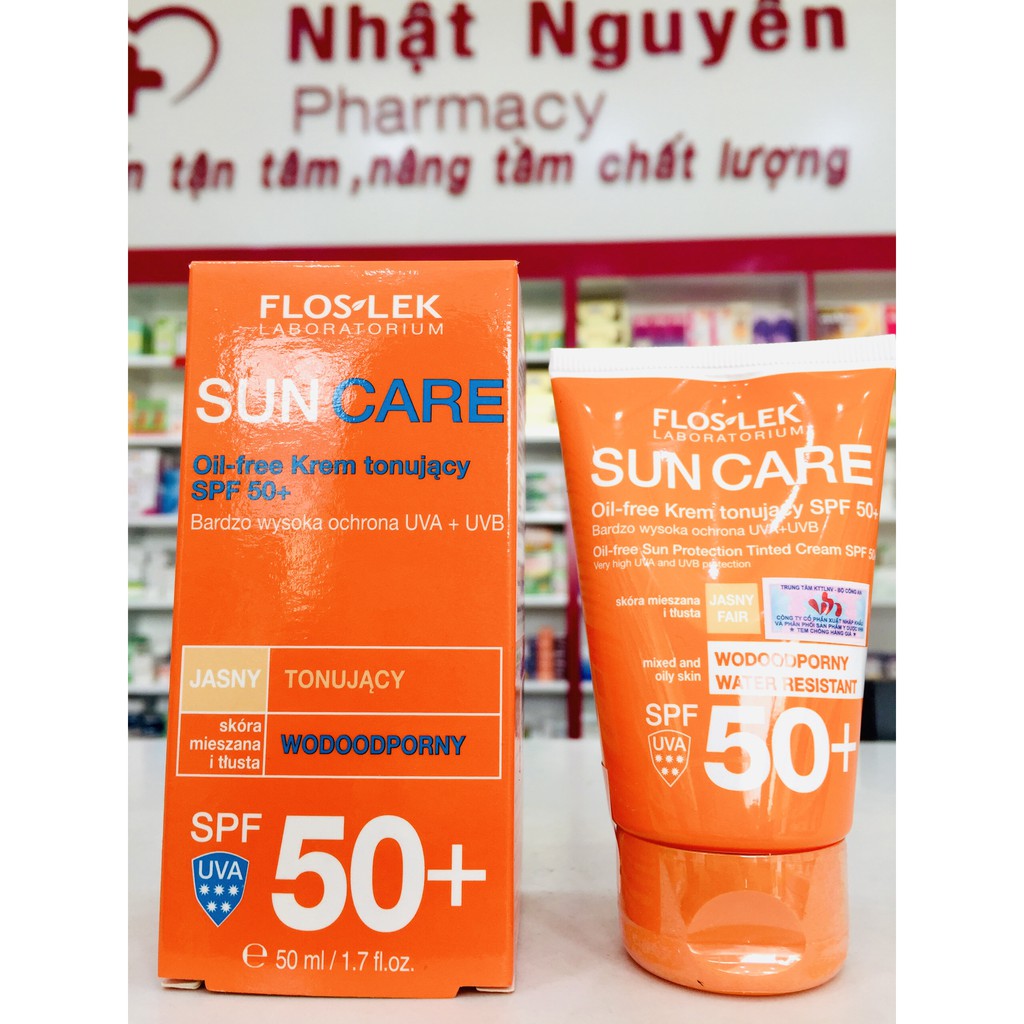 FLOSLEK SUN CARE OIL FREE SUN PROTECTION TINTED CREAM SPF 50+ - Kem chống nắng chỉ số SPF 50+
