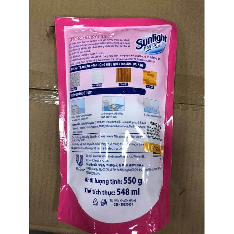 Nước lau sàn sunlight thế hệ mới 580ml,700ml chanh xả