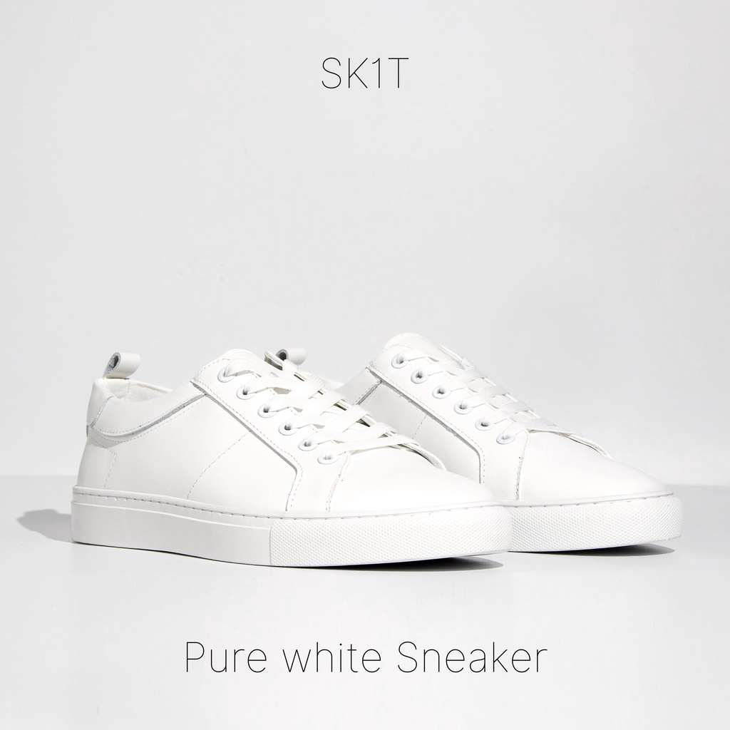 Giày thể thao trắng da bò Pure White Sneaker August chính hãng bảo hành 12 tháng