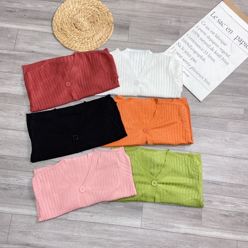 Áo Khoác Len Tăm Cardigan Croptop QC Dài Tay 3 Cúc