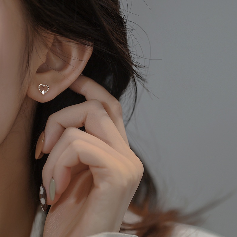 Khuyên tai nữ bông tai nữ bạc s925 khung trái tim bi và viên pha lê KB116 Cá jewelry