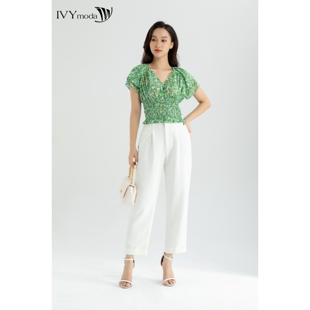 [NHẬP WABRTL5 GIẢM 10% TỐI ĐA 50K ĐH 250K ]Áo sơ mi nữ họa tiết cổ V IVY moda MS 16M6537