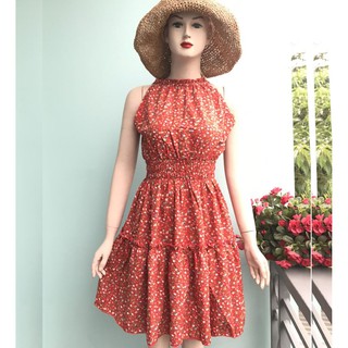 Đầm xòe, Đầm dự tiệc hoa nhí lụa cao cấp