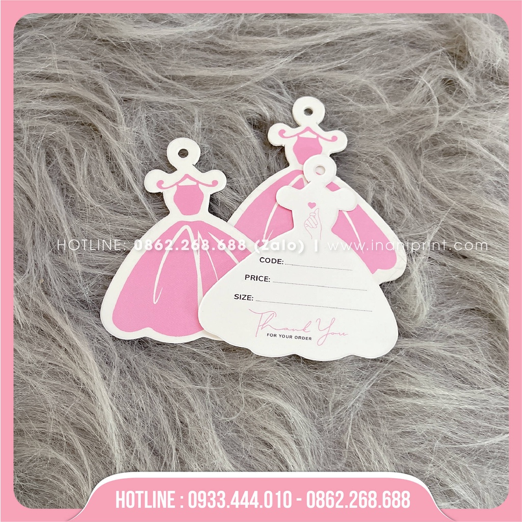 Tag Treo Quần Áo Hình Đầm, Thẻ Treo Hình Đầm Giá Rẻ - Kích thước 5.6x6.2cm - Cán Màng Mờ - MS : 070