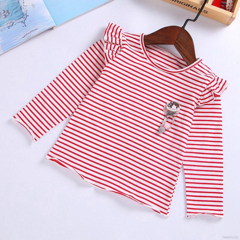 Áo thun bé gái thiết kế tay dài họa tiết kẻ sọc