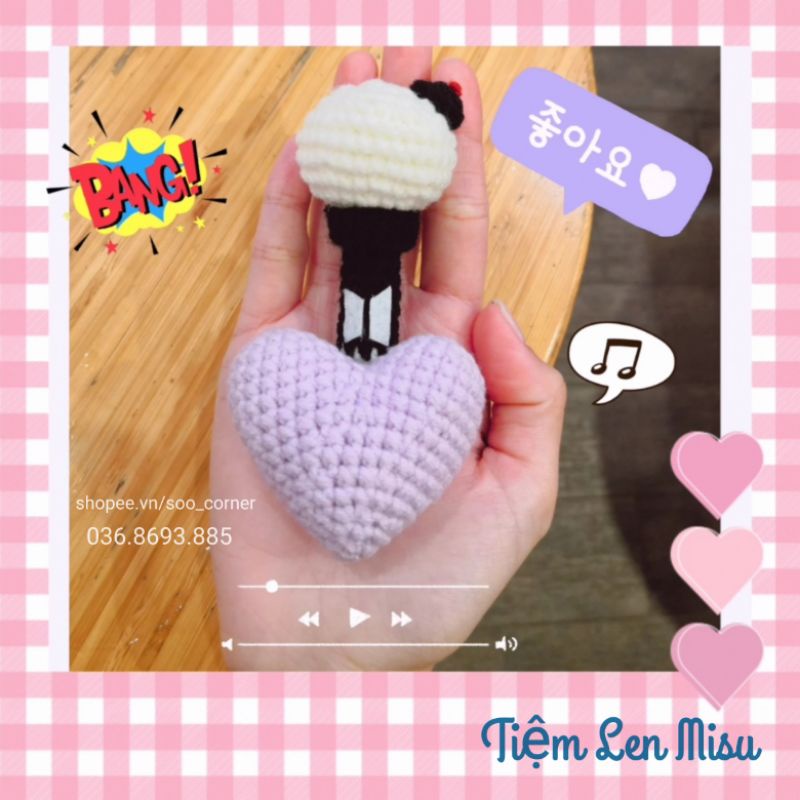 (SẴN NÈ) Combo BTS Lightstick, I 💜 U Amigurumi (Xem Ảnh Chọn Màu Nha)