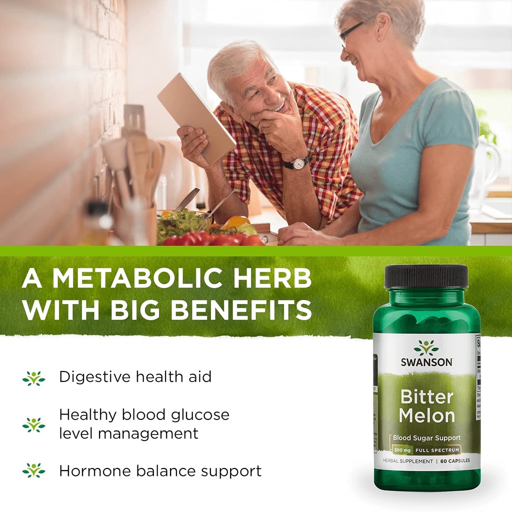 Swanson Full Spectrum Bitter Melon 500mg - Viên uống mướp đắng hỗ trợ đường huyết cho người bệnh tiểu đường 60 viên