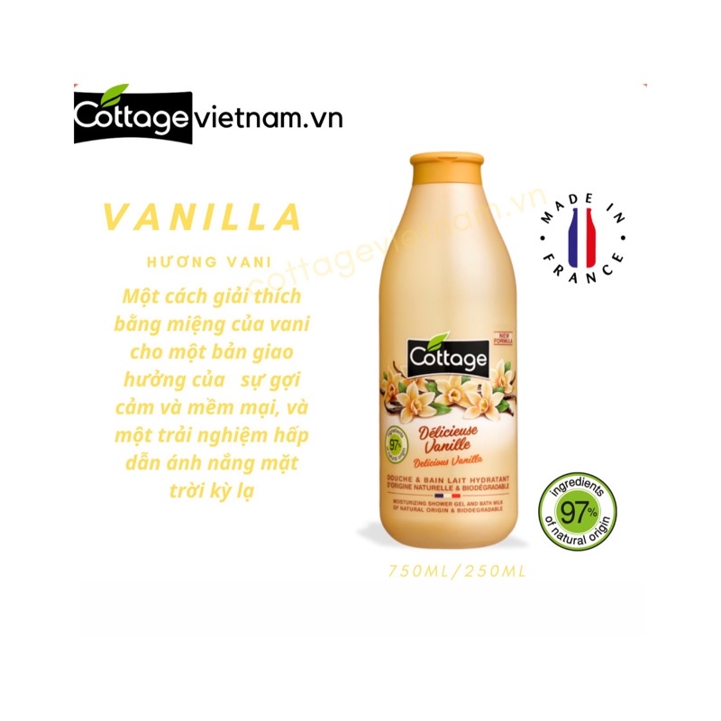 Sữa tắm Cottage của Pháp 750ml, Hương Vani (Valina)