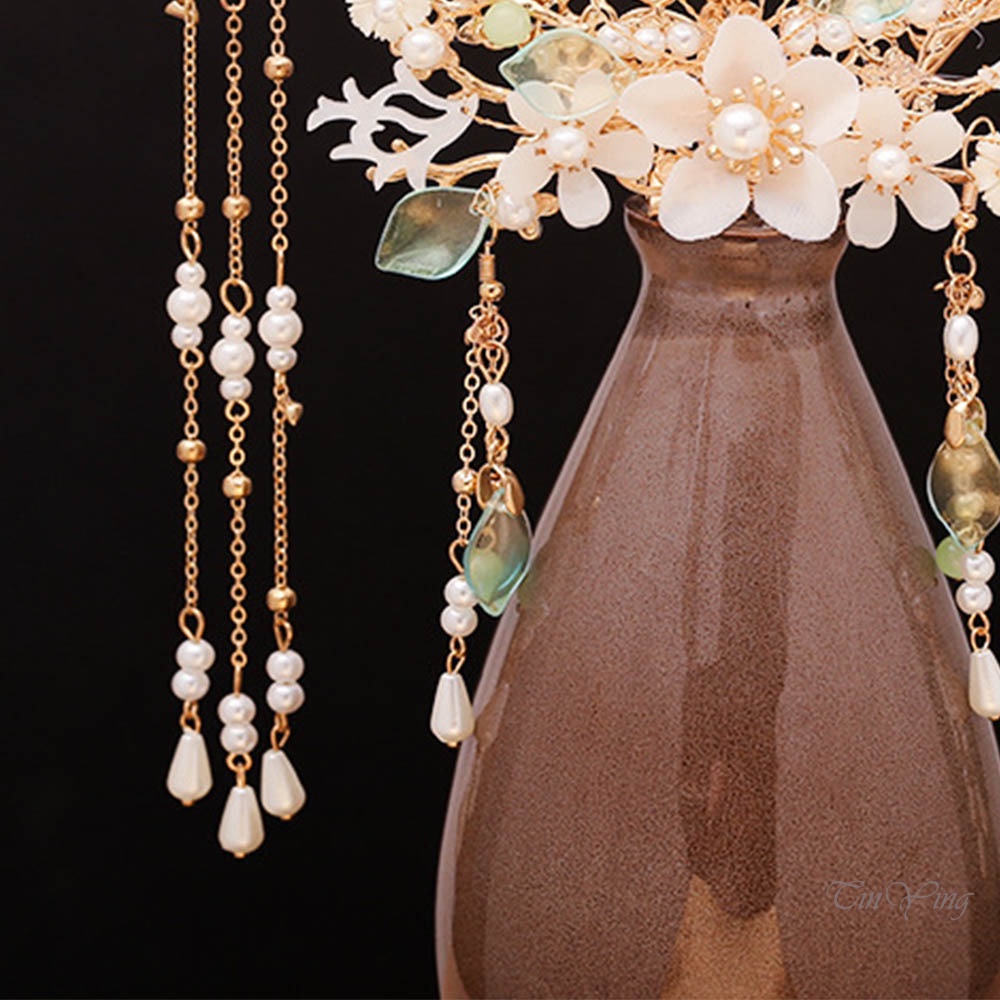 Trâm cài tóc GETNOIVAS hình vương miện phối tua rua phong cách Trung Hoa cổ điển cho cô dâu