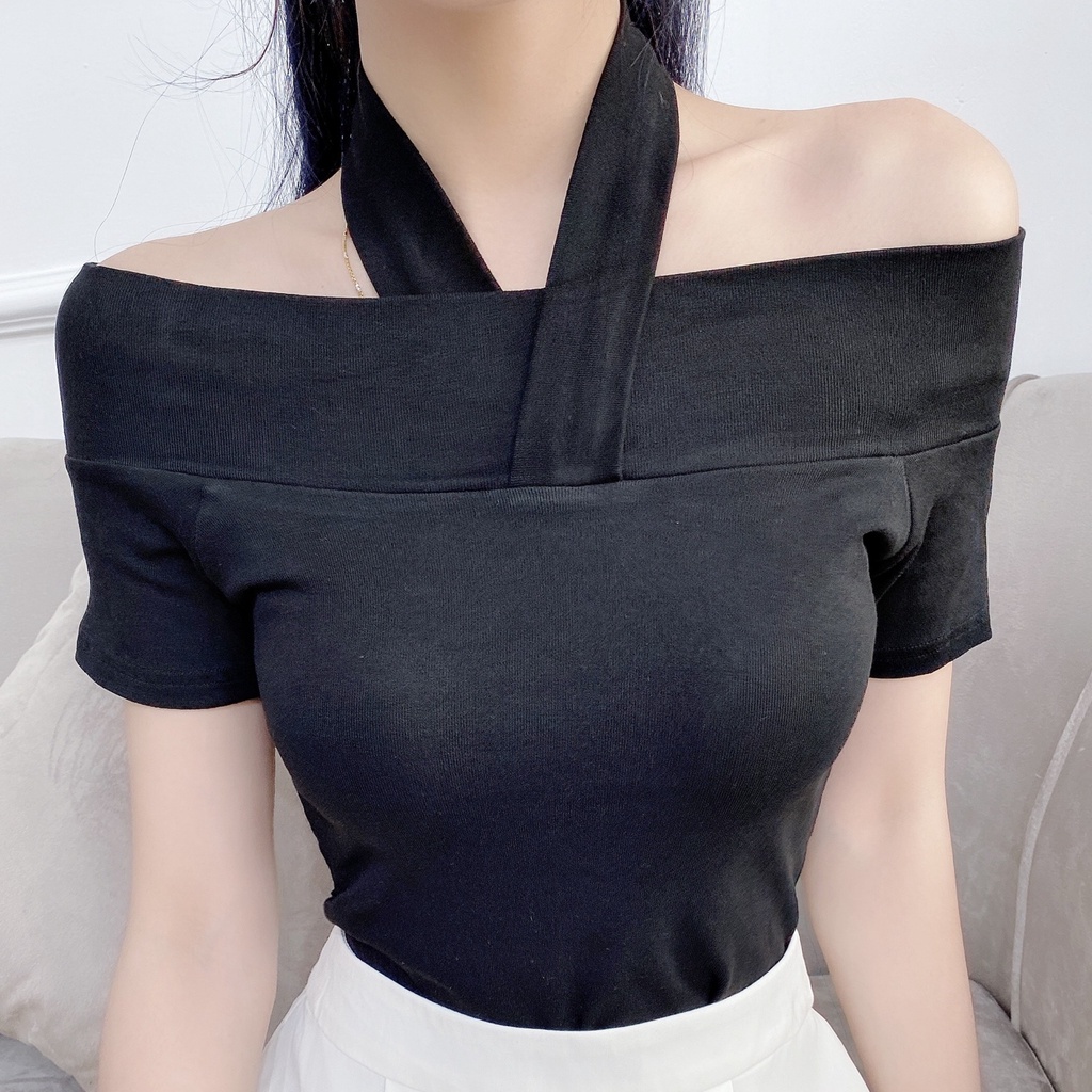 Áo thun trễ vai dây cổ ôm body cá tính A1238 HILA