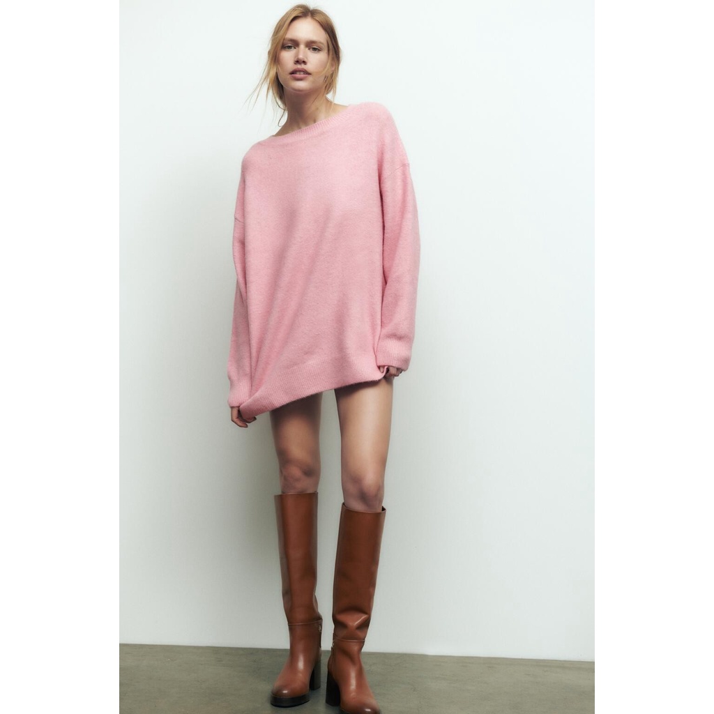 Áo Sweater ZARA Dệt Kim Cổ Tròn Dáng Rộng Mềm Mại Dễ Phối Đồ Thời Trang Mùa Thu5536103
