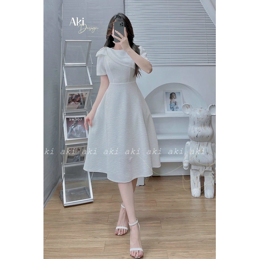 (Miễn Phí Ship) Đầm thiết kế dáng xòe đi tiệc,phong cách hàn trẻ trung năng động,chất xốp kim cương có hoa gài sang chan