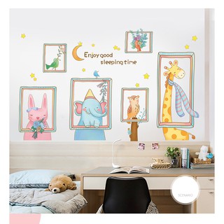 (NEW) Decal Hàn Quốc dán tường decor quán trà sữa,  tiệm nails, spa, cho bé- Khung động vật cute