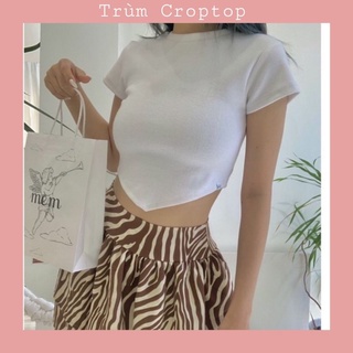 Áo Croptop Tay Ngắn Lai Nhọn 3 Màu Đen Trắng Xanh Lá Phong Cách Hàn Quốc